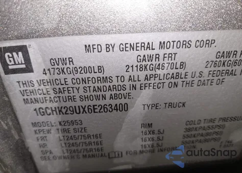 2006 Chevrolet Silverado 2500Hd Work Truck from USA, damaged, VIN 1GCHK29UX6E263400